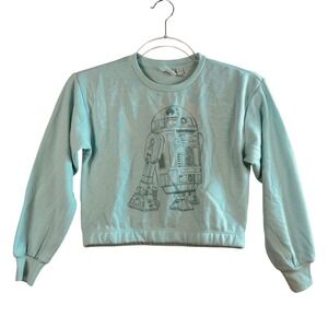 Disney 100 Youth 6/7 Mint R2‑D2 Cropped Sweatshirt Star‎ Wars Cartoon Target NWT